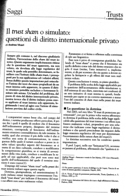 IL TRUST SHAM O SIMULATO: QUESTIONI DI DIRITTO INTERNAZIONALE PRIVATO